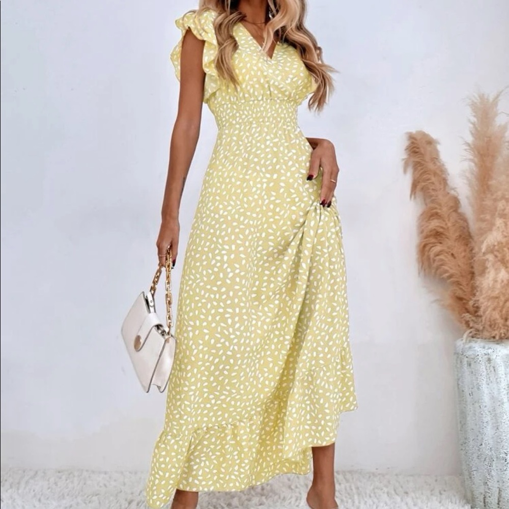 Dots ruffle trim shirred waist maxi dress mint blue - Picture 8 of 16